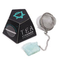 Infusor de té de acero inoxidable con cadena y aguamarina decorativa