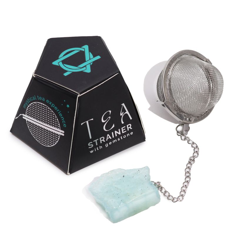 Infusor de té de acero inoxidable con cadena y aguamarina decorativa