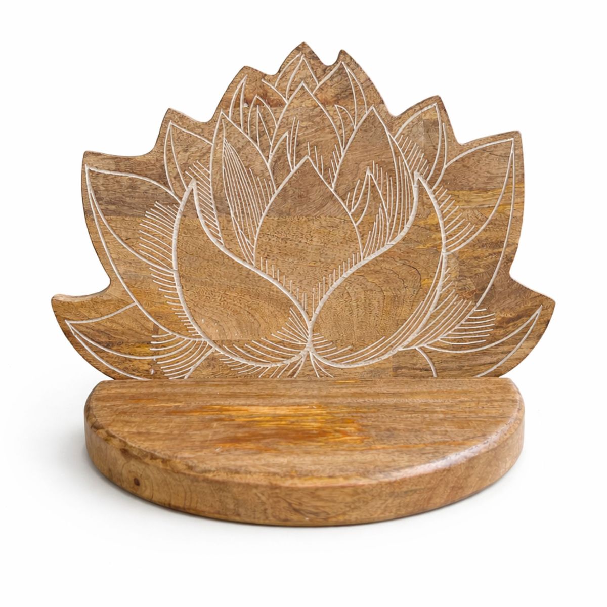 Estantería de pared Lotus · madera de mango tallada
